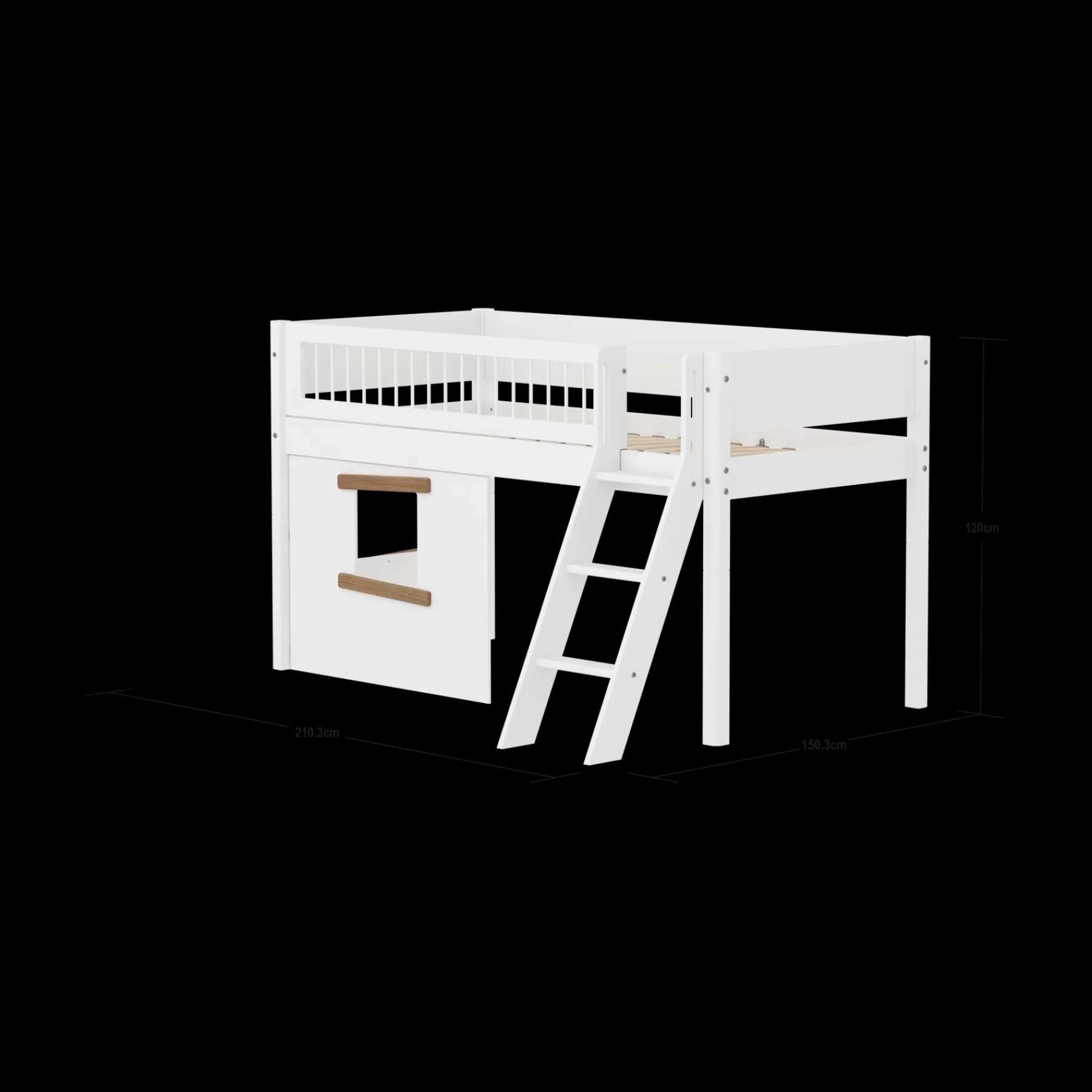 FLEXA Cama media-alta, escalera inclinada y frontales de cama para casa del árbol^ Camas Media-altas