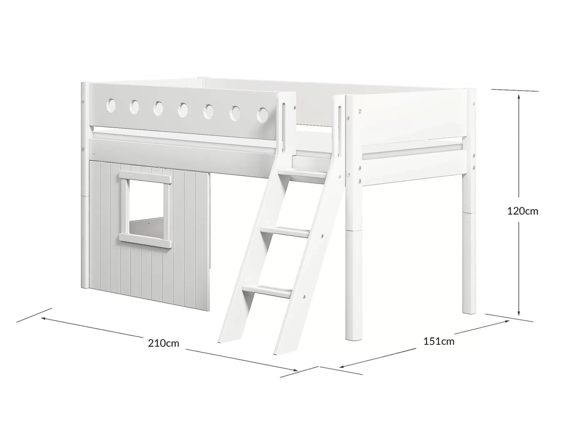 FLEXA Cama media-alta, escalera inclinada y frontales de cama para casa del árbol, marco blanco^ House Beds | Camas Media-altas