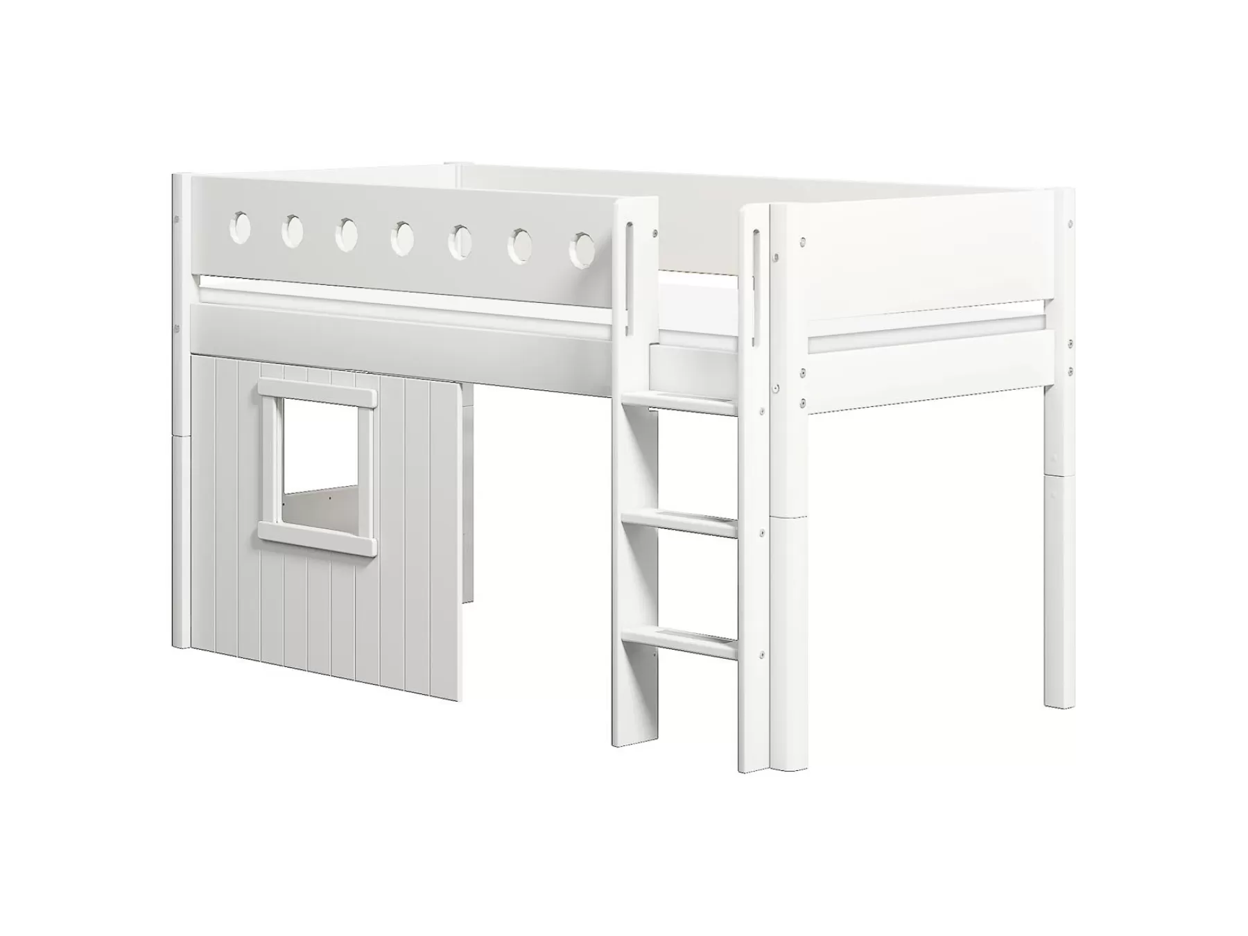 FLEXA Cama media-alta, escalera recta y frontales de cama para casa del árbol, marco blanco^ House Beds | Camas Media-altas