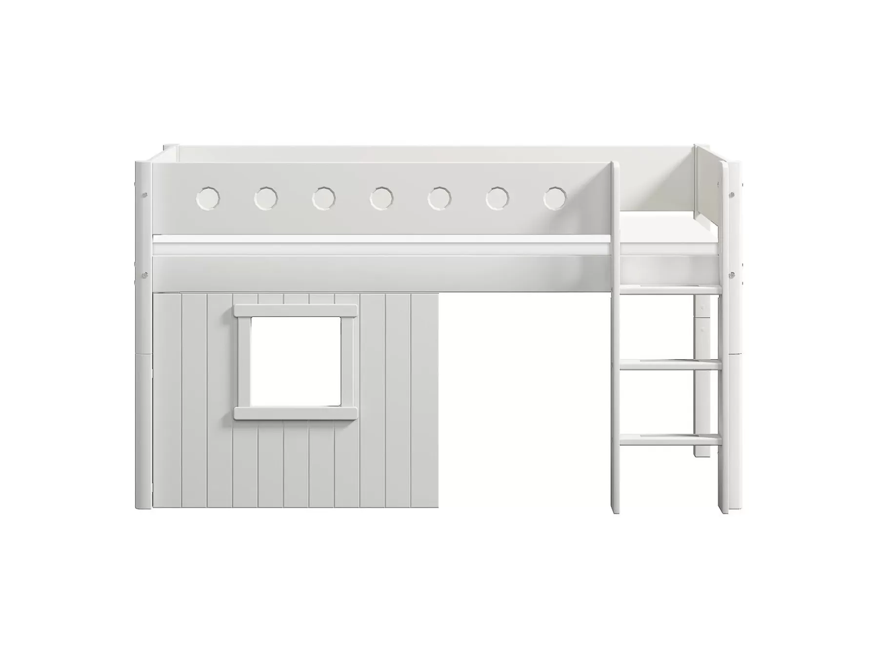 FLEXA Cama media-alta, escalera recta y frontales de cama para casa del árbol, marco blanco^ House Beds | Camas Media-altas
