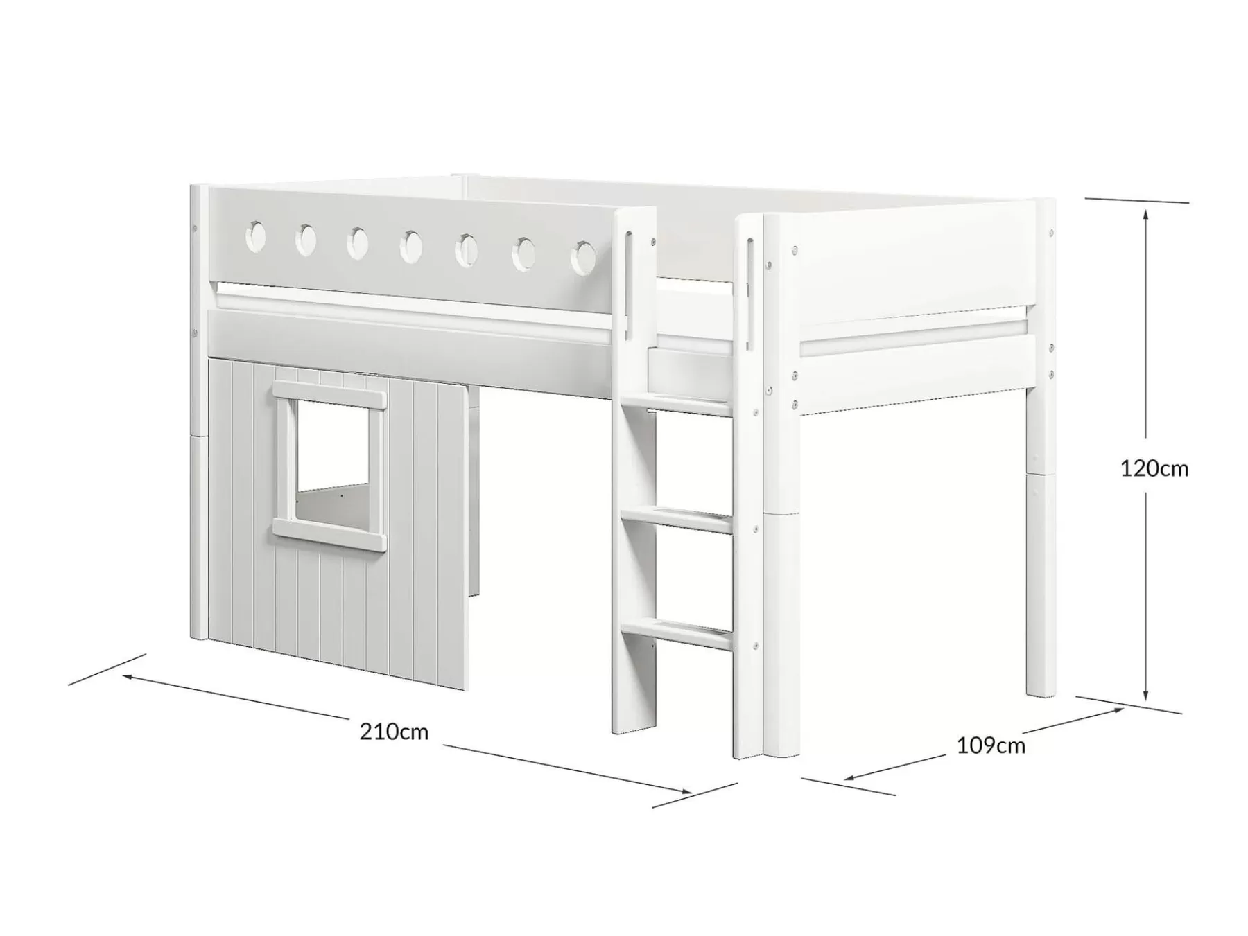 FLEXA Cama media-alta, escalera recta y frontales de cama para casa del árbol, marco blanco^ House Beds | Camas Media-altas