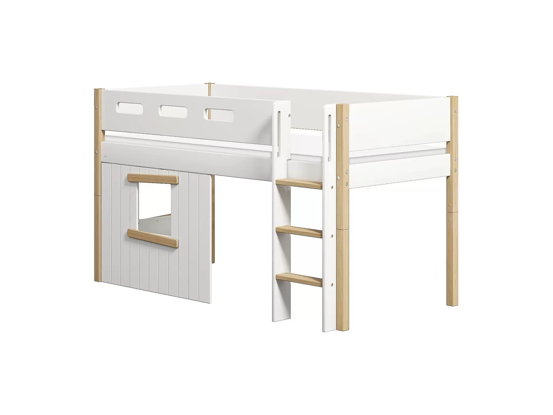FLEXA Cama media-alta, escalera recta y frontales de cama para casa del árbol, marco de roble^ Camas Media-altas | House Beds